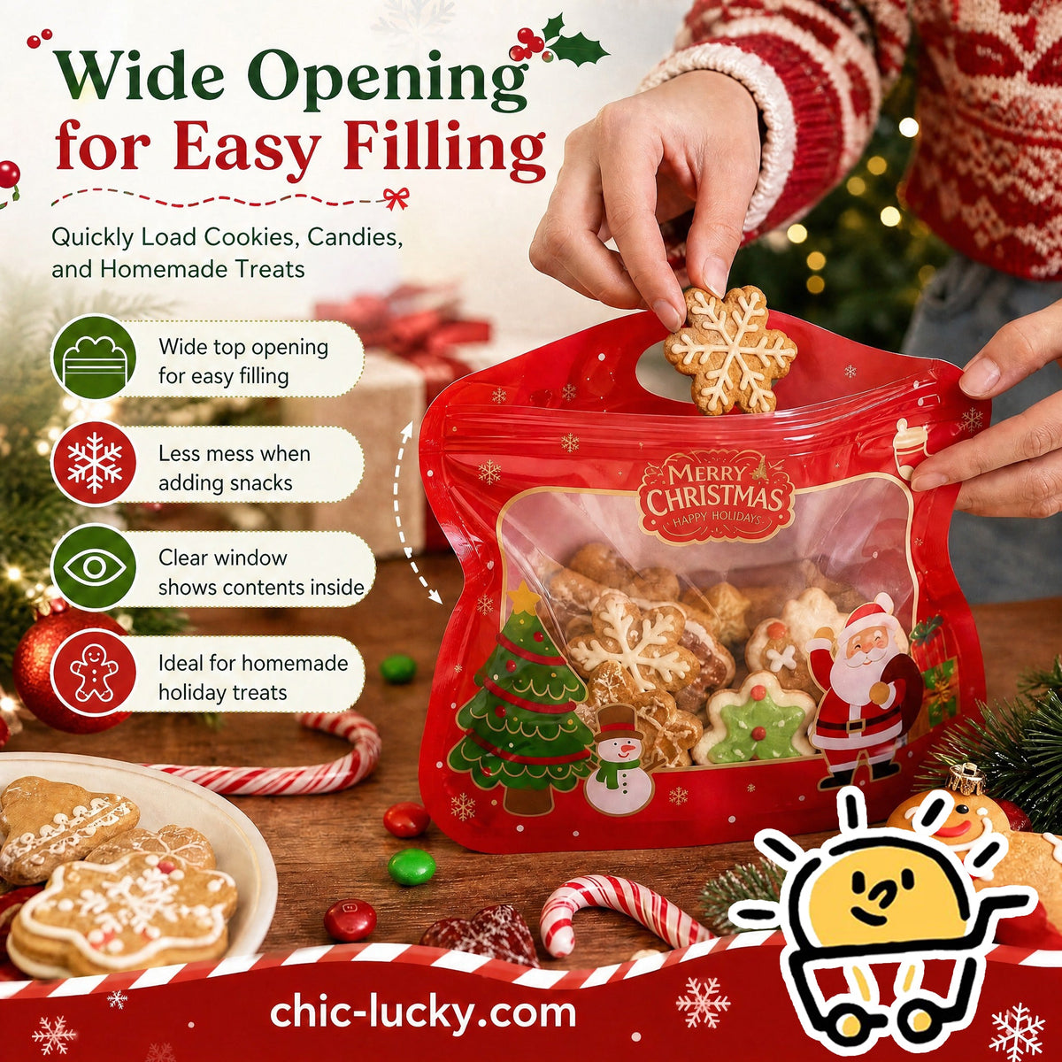 ๐LAST DAY SALE 50% OFF!!๐Easy Fill, Easy Seal๐ Festive Self-Seal Treat Bags โ Santa & Snowman Print | Resealable, Food-Safe & Perfect for Cookies, Chocolates & Little Gifts ๐
โ