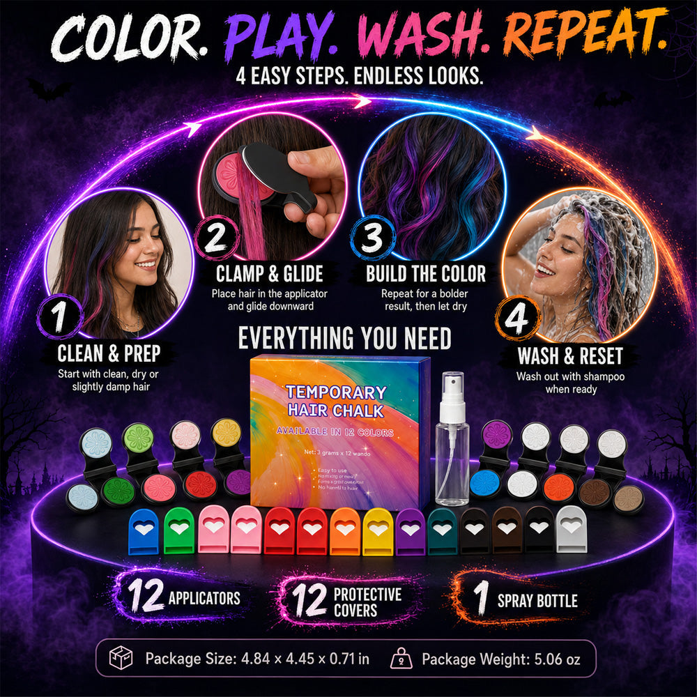 🔥 LIMITED-TIME OFFER –50% OFF! 🌈 12-Color Temporary Hair Chalk Set for Halloween, Parties & Festivals 🎃