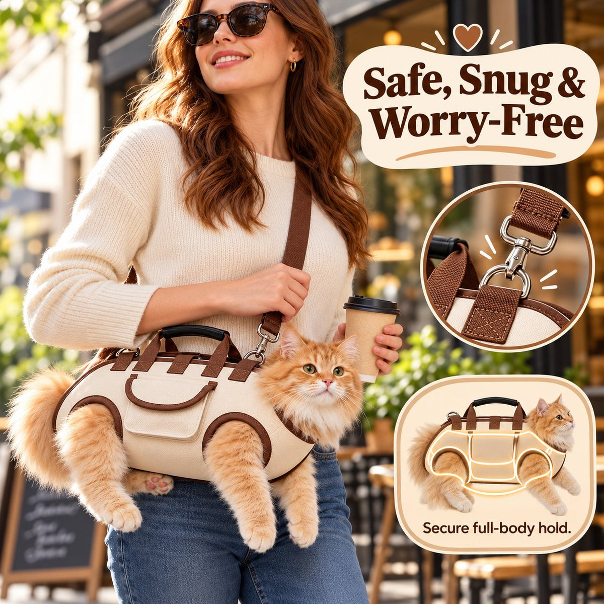 😻🐾 Hands-Free Pet Sling & Harness Carrier – Adjustable, Cozy & Secure Travel Bag for Cats and Small Dogs 🐶❤️
