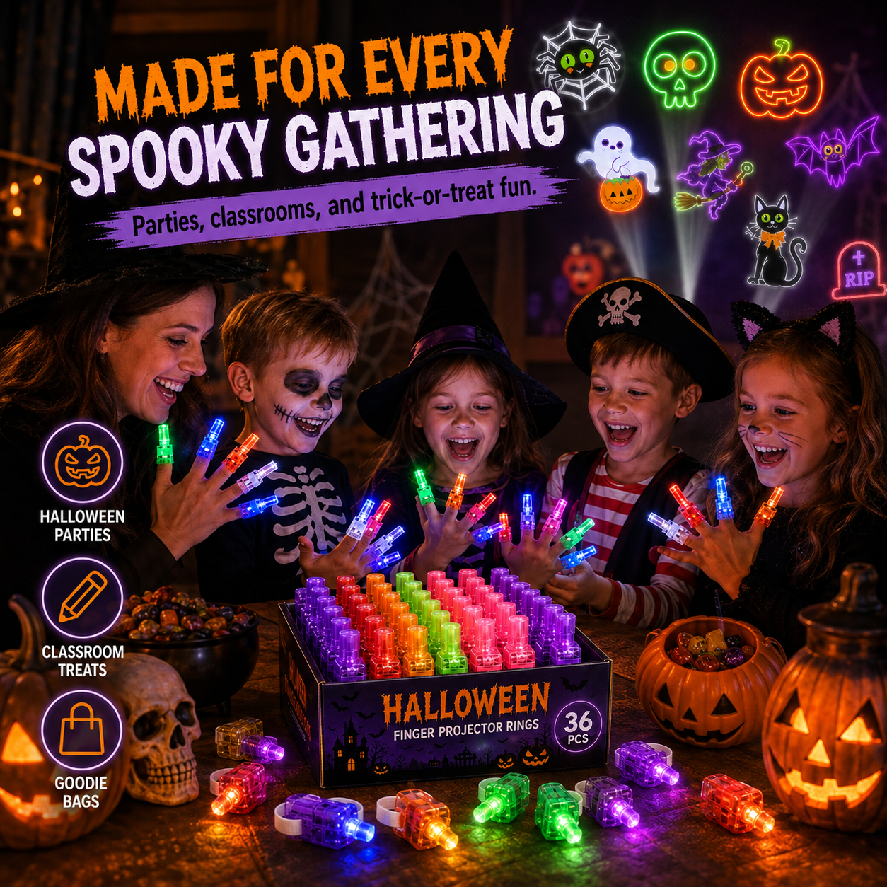 π»π Halloween Finger Projector Rings β LED Party Favors for Kids