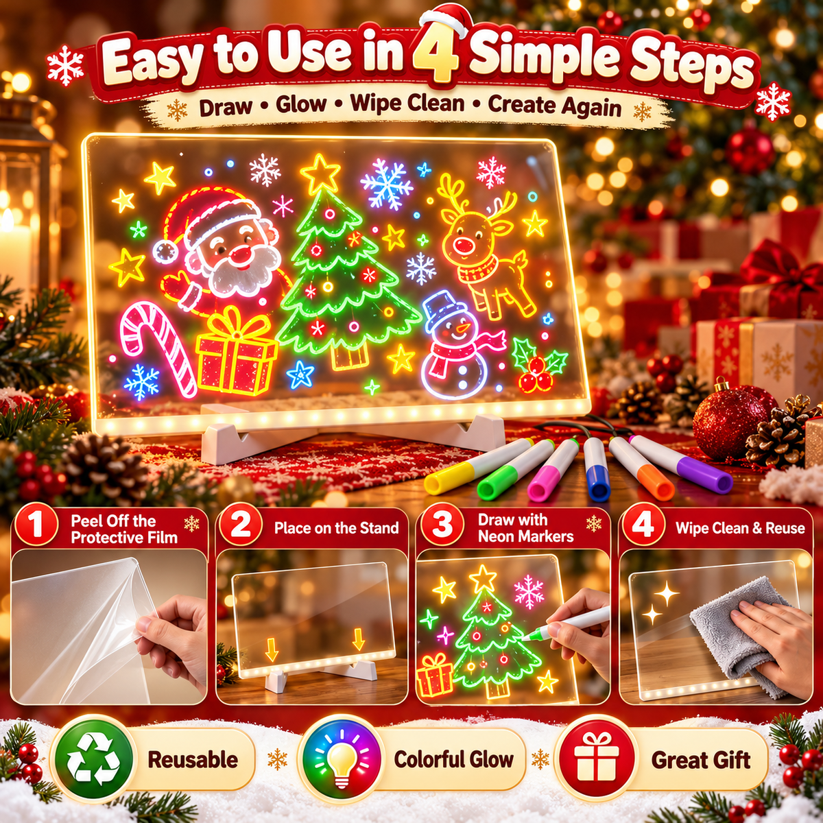 π¨ LED Light-Up Drawing Board for Kids β Reusable Glow Art Kit