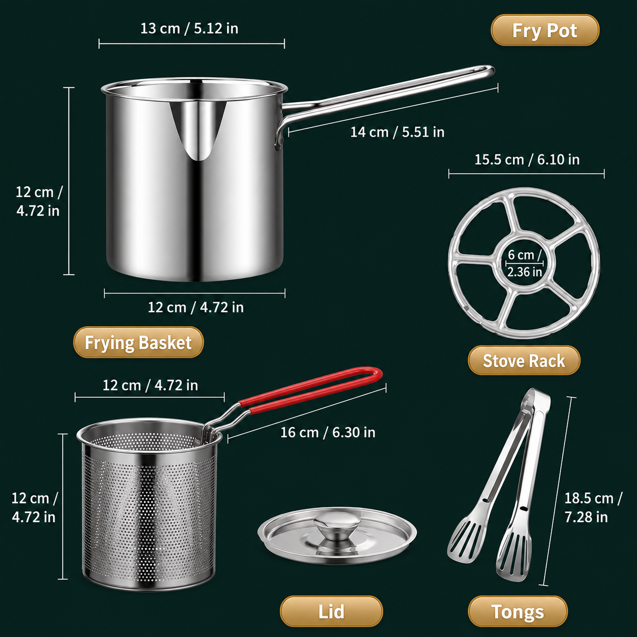 🍳 Oil‑Saving Deep Fry Pot, Stainless Steel Small Frying Pot with Strainer Basket & Food Clip