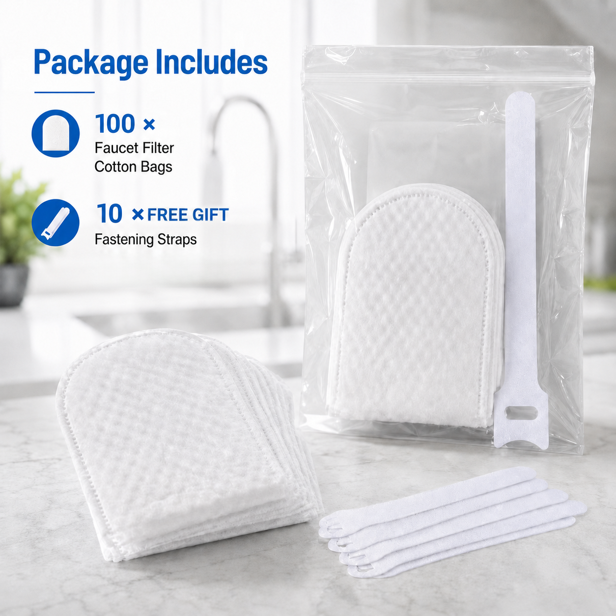 🔥LAST DAY 50% OFF💧Faucet Filter Cotton Bags - Universal, 100 PCS Splash-Proof Faucet Filter 🌟Set