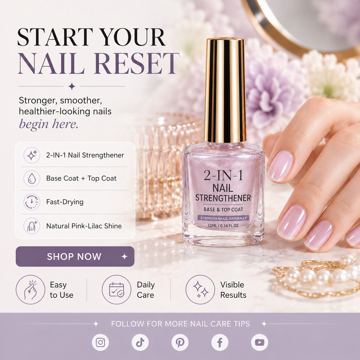 💅 50% OFF !! ⏰ Lilac Glossy Nail Strengthener – Strengthen Weak Nails & Restore Natural Shine