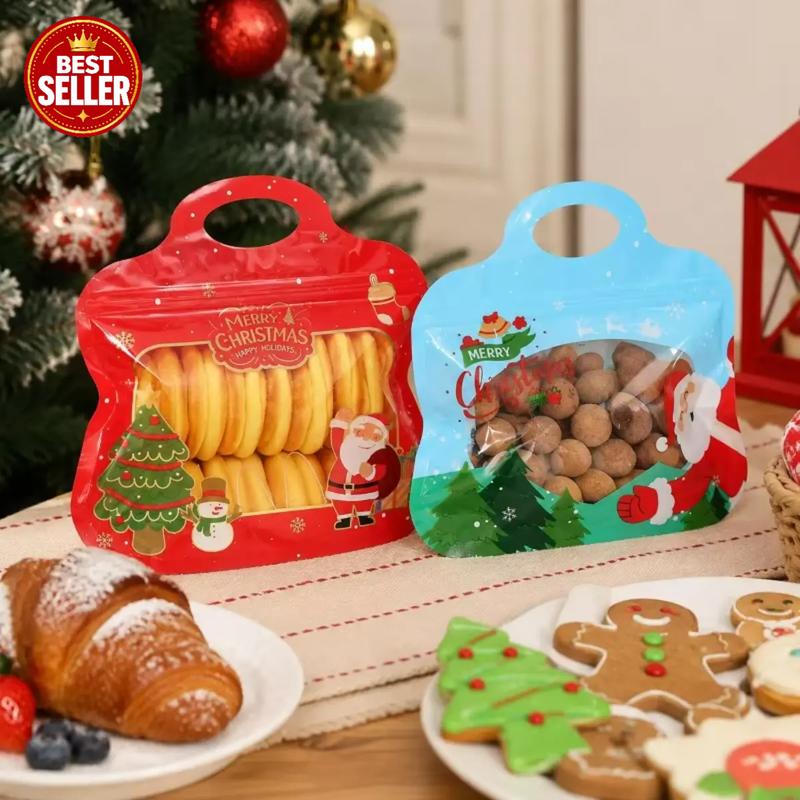💖LAST DAY SALE 50% OFF!!🎁Easy Fill, Easy Seal🎄 Festive Self-Seal Treat Bags – Santa & Snowman Print | Resealable, Food-Safe & Perfect for Cookies, Chocolates & Little Gifts 🎅⛄