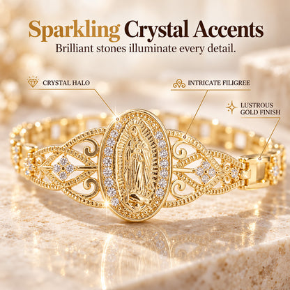 ⏳Time-Limited Special⏰Elegant Hollow Flower Virgin Mary Bracelet – Filigree Design, Gold Plated, Faith Inspired ✨