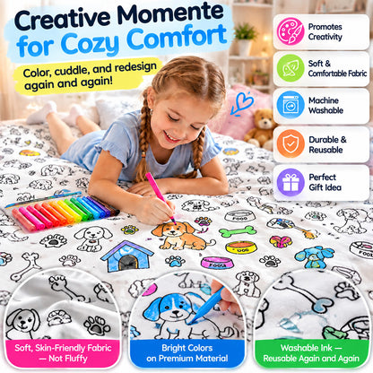 💥💰Best price guaranteed🔥LAST DAY SALE 50% OFF+Free Marker Pen Set!!🎨✨Creative Cozy Coloring Blanket Kit | Creative Arts & Crafts, Ultimate DIY Gift