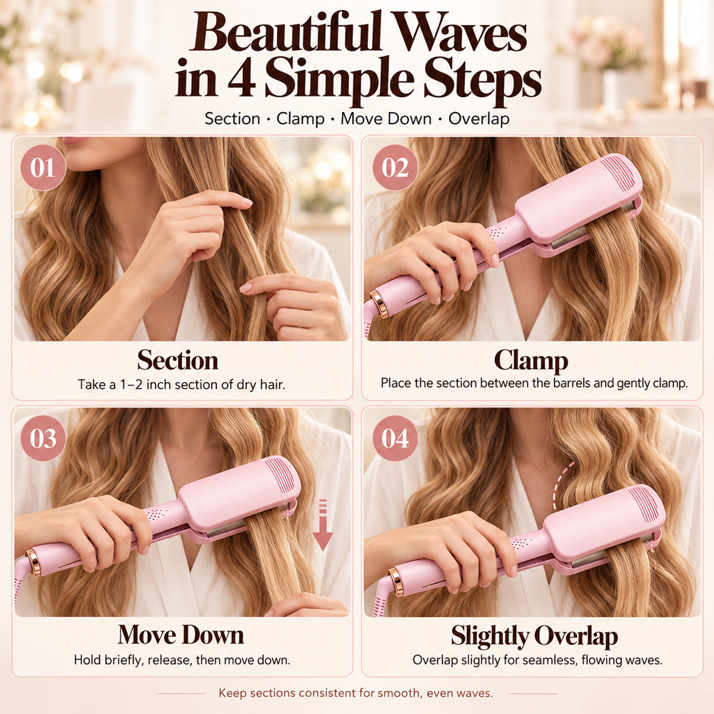 ✨ 💈 LIMITED-TIME 50% OFF! 💐 Wavy Curling Iron – Effortless Clamp-and-Hold Styling, Save Time on Your Everyday Look