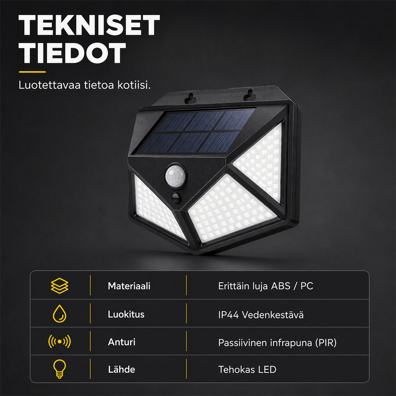 🌙💡 100 LED Solar-Powered Wall Light – 120° Motion Sensor, IP65 Waterproof Protection & Automatic Lighting for Gardens and Outdoor Spaces ☀️