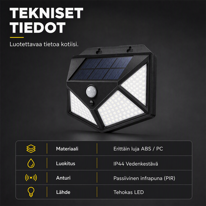 🌙💡 100 LED Solar-Powered Wall Light – 120° Motion Sensor, IP65 Waterproof Protection & Automatic Lighting for Gardens and Outdoor Spaces ☀️