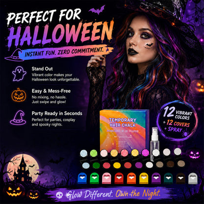🔥 LIMITED-TIME OFFER –50% OFF! 🌈 12-Color Temporary Hair Chalk Set for Halloween, Parties & Festivals 🎃