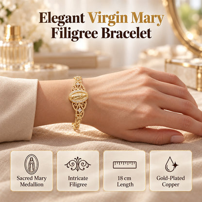 ⏳Time-Limited Special⏰Elegant Hollow Flower Virgin Mary Bracelet – Filigree Design, Gold Plated, Faith Inspired ✨