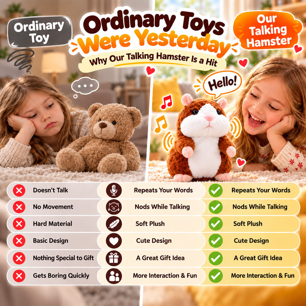 🐹 Talking Hamster Plush – repeats whatever you say, auto head-shaking, hilarious fun for kids & adults🎁