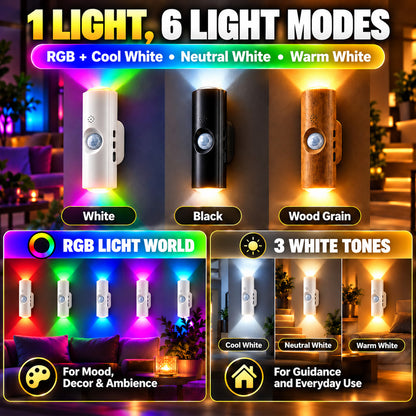 💸BOGOF+50% OFF!! ⏰Magnetic RGB Motion Sensor Night Light ✨ | No Drill Wireless Rechargeable LED Lamp, Ideal for Dark Stairs, Hallways & Night Time Trips