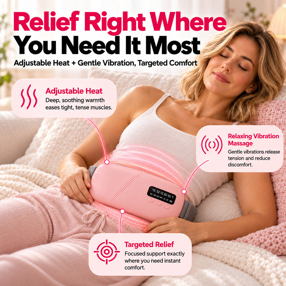 🔥 LIMITED-TIME 40% OFF | Heating Belt for Cramps & Back Relief – 5 Heat Levels, 4 Vibration Modes & Cordless