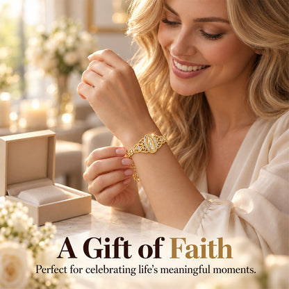 ⏳Time-Limited Special⏰Elegant Hollow Flower Virgin Mary Bracelet – Filigree Design, Gold Plated, Faith Inspired ✨