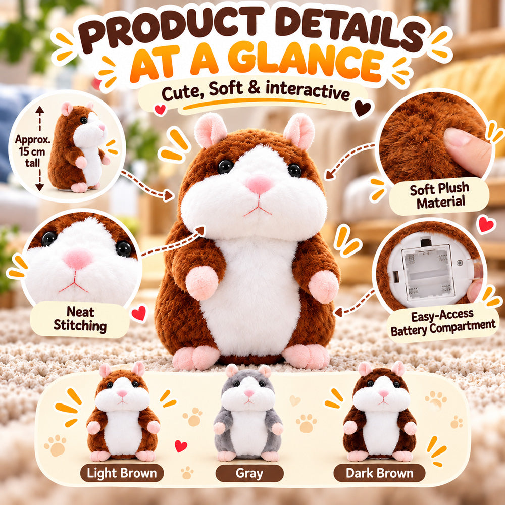 🐹 Talking Hamster Plush – repeats whatever you say, auto head-shaking, hilarious fun for kids & adults🎁