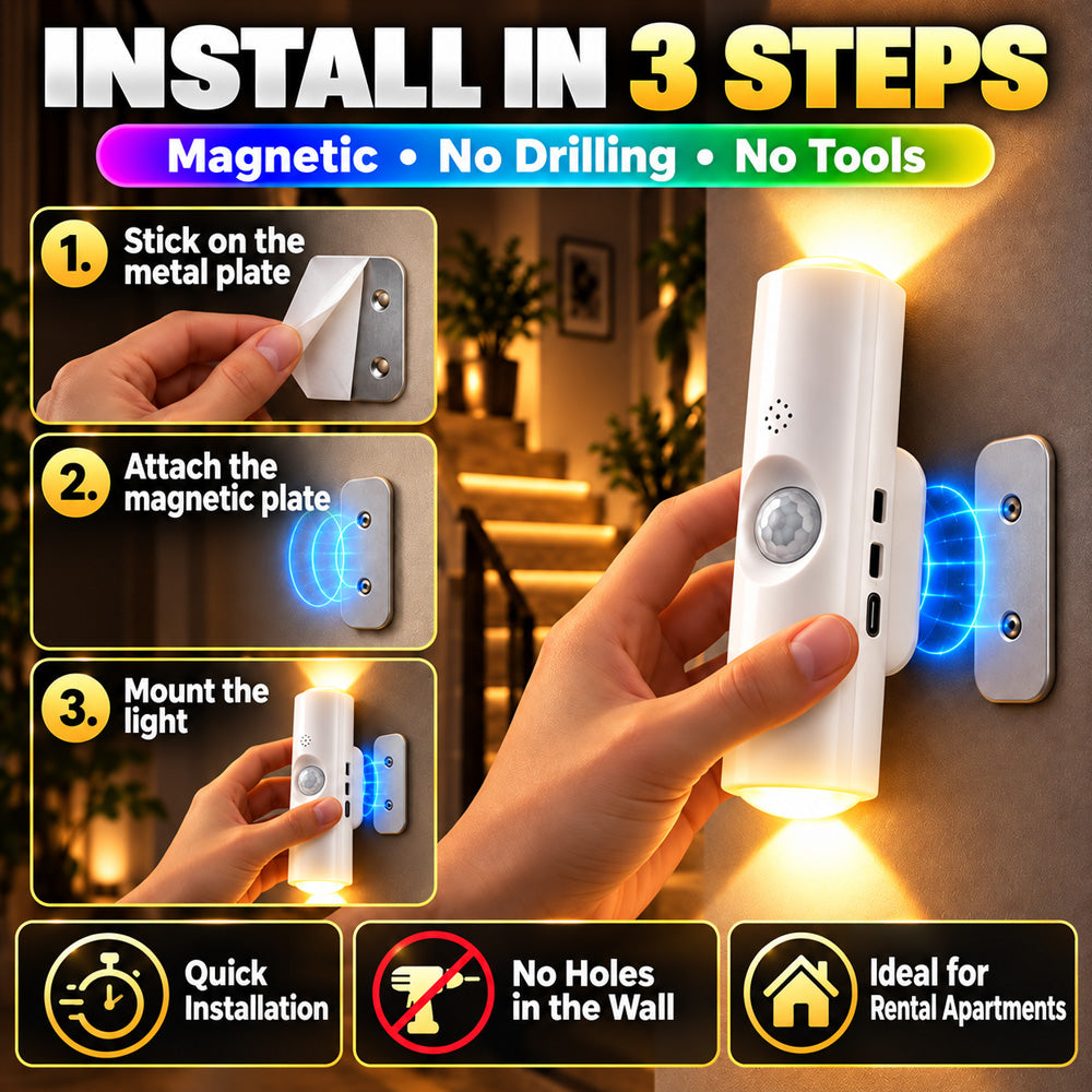 💸BOGOF+50% OFF!! ⏰Magnetic RGB Motion Sensor Night Light ✨ | No Drill Wireless Rechargeable LED Lamp, Ideal for Dark Stairs, Hallways & Night Time Trips