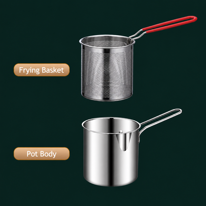 🍳 Oil‑Saving Deep Fry Pot, Stainless Steel Small Frying Pot with Strainer Basket & Food Clip