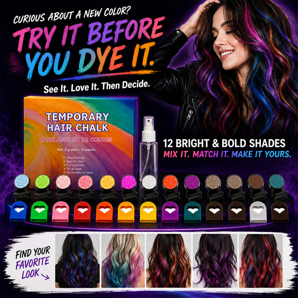 🔥 LIMITED-TIME OFFER –50% OFF! 🌈 12-Color Temporary Hair Chalk Set for Halloween, Parties & Festivals 🎃