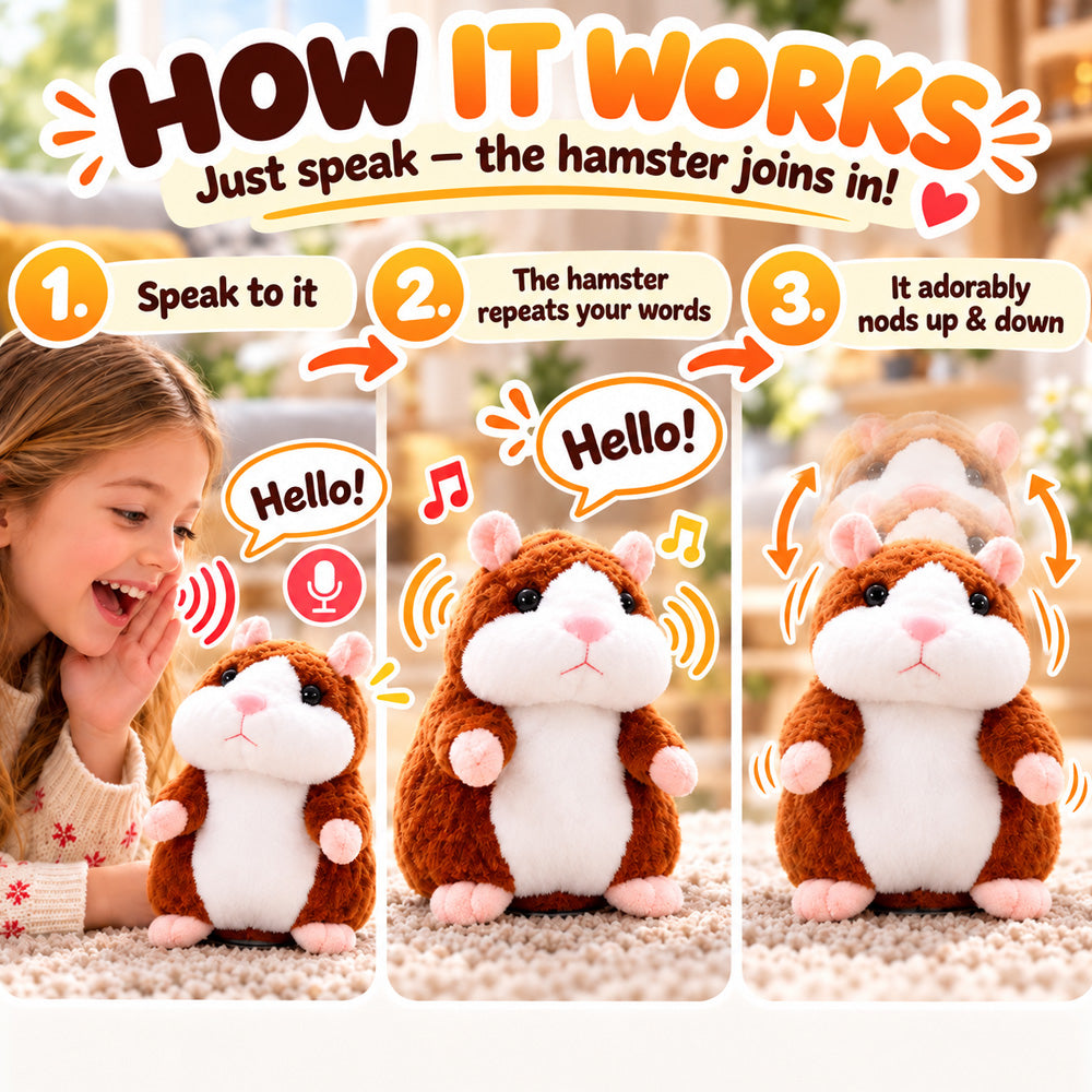 🐹 Talking Hamster Plush – repeats whatever you say, auto head-shaking, hilarious fun for kids & adults🎁