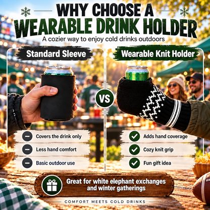 🧤🧤Cozy Knit Drink Mittens – 🥤Hands-Free Wearable Cup Holder for Holiday Parties Winter Gatherings & Outdoor Fun