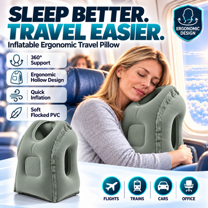 😴 LIMITED-TIME 40% OFF! ✈️ Inflatable Ergonomic Hollow-Cutout Travel Pillow – PVC Flocking, Quick Inflate, With Storage Bag ✨