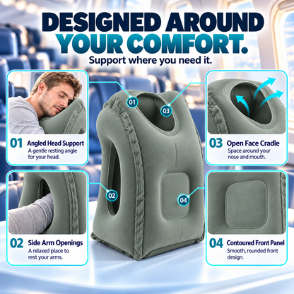 😴 LIMITED-TIME 40% OFF! ✈️ Inflatable Ergonomic Hollow-Cutout Travel Pillow – PVC Flocking, Quick Inflate, With Storage Bag ✨