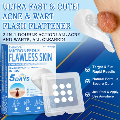 📌 Celsiora® 2-in-1 Microneedle & Hydrocolloid Patch | Raised Moles,Acne,  Flat Warts & Skin Tags Remover | Improves Wrinkles, Scars & Blemishes | Invisible Star Pimple Patches for Face & Body