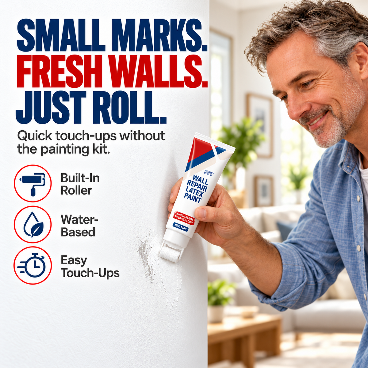 🔥 50% OFF Today Only! 🏠✨ Waterproof Wall Repair Paste with Built-In Roller – Quick & Easy Fixes for Cracks, Marks & Wall Imperfections💕