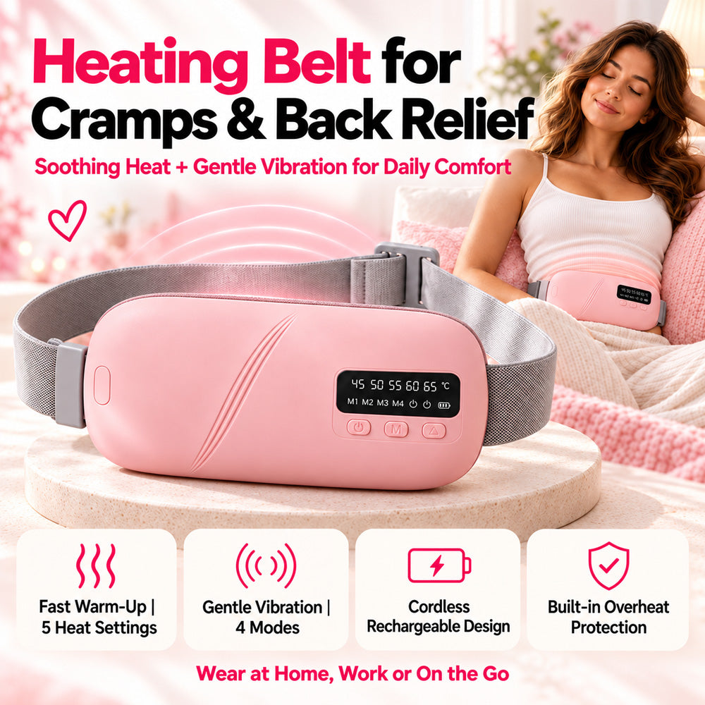 🔥 LIMITED-TIME 40% OFF | Heating Belt for Cramps & Back Relief – 5 Heat Levels, 4 Vibration Modes & Cordless