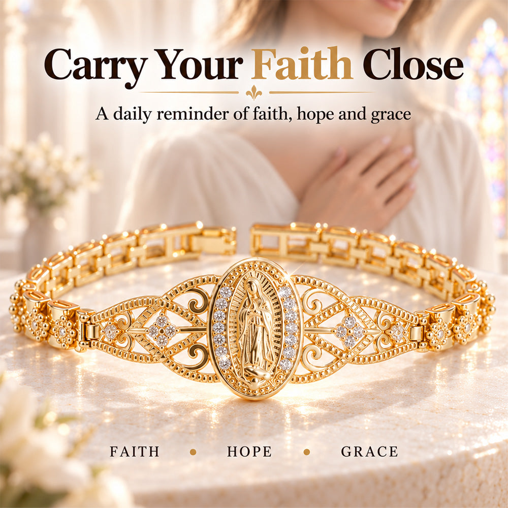 ⏳Time-Limited Special⏰Elegant Hollow Flower Virgin Mary Bracelet – Filigree Design, Gold Plated, Faith Inspired ✨
