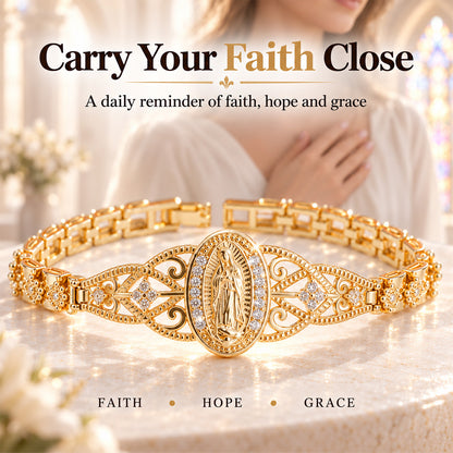 ⏳Time-Limited Special⏰Elegant Hollow Flower Virgin Mary Bracelet – Filigree Design, Gold Plated, Faith Inspired ✨