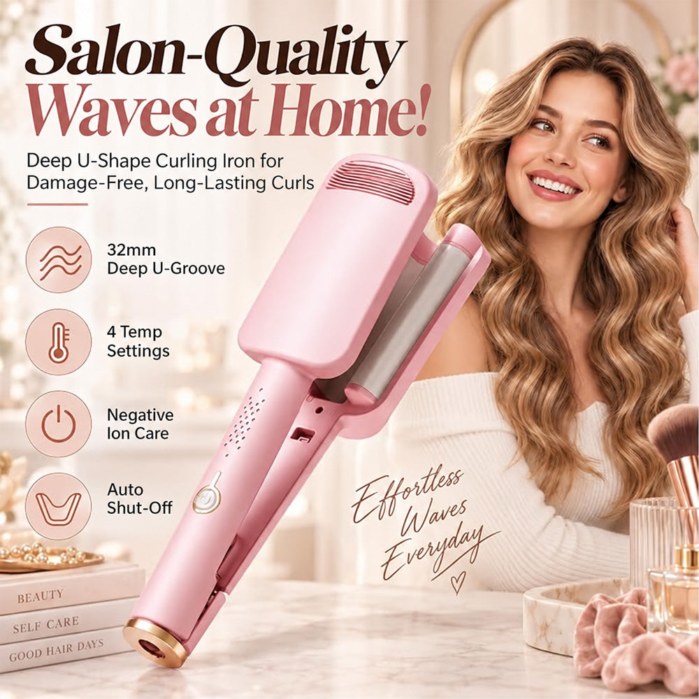 ✨ 💈 LIMITED-TIME 50% OFF! 💐 Wavy Curling Iron – Effortless Clamp-and-Hold Styling, Save Time on Your Everyday Look