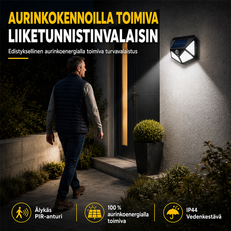 🌙💡 100 LED Solar-Powered Wall Light – 120° Motion Sensor, IP65 Waterproof Protection & Automatic Lighting for Gardens and Outdoor Spaces ☀️