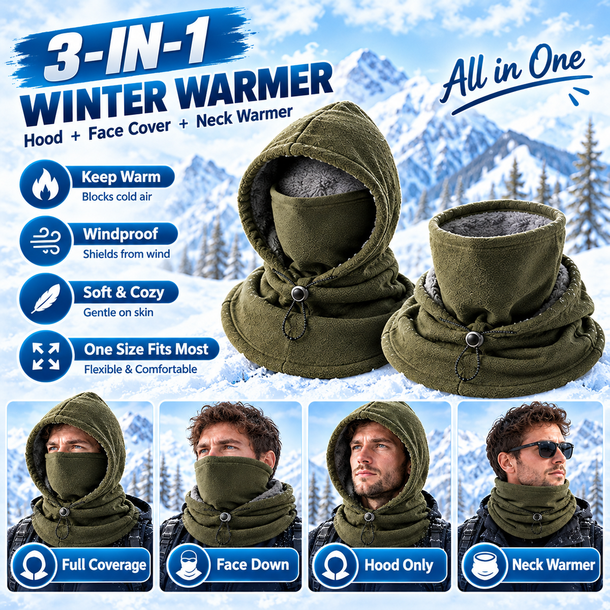 50% OFF | ❄️🔥Winter Essential Balaclava Hood 🧣– 3-in-1 Warm Face & Neck Coverage for Everyday Outings | Affordable Cold-Weather Must-Have