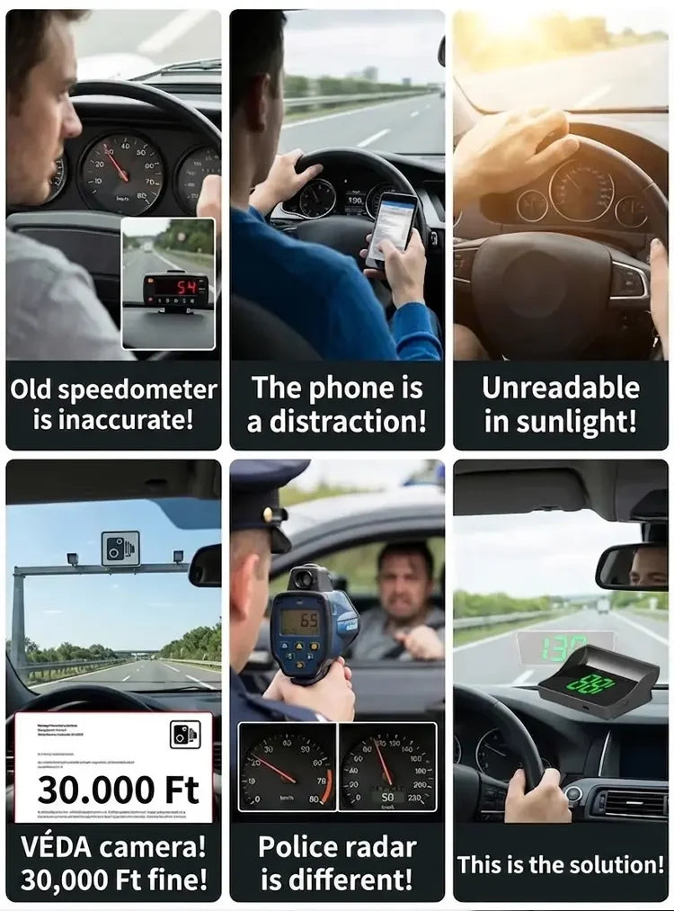 🚗50% OFF | Car GPS HUD Head-Up Display, Digital MPH Speedometer, Red Light Camera Alert & Traffic Light Countdown, Driver Safety Device to Avoid Driving Fines