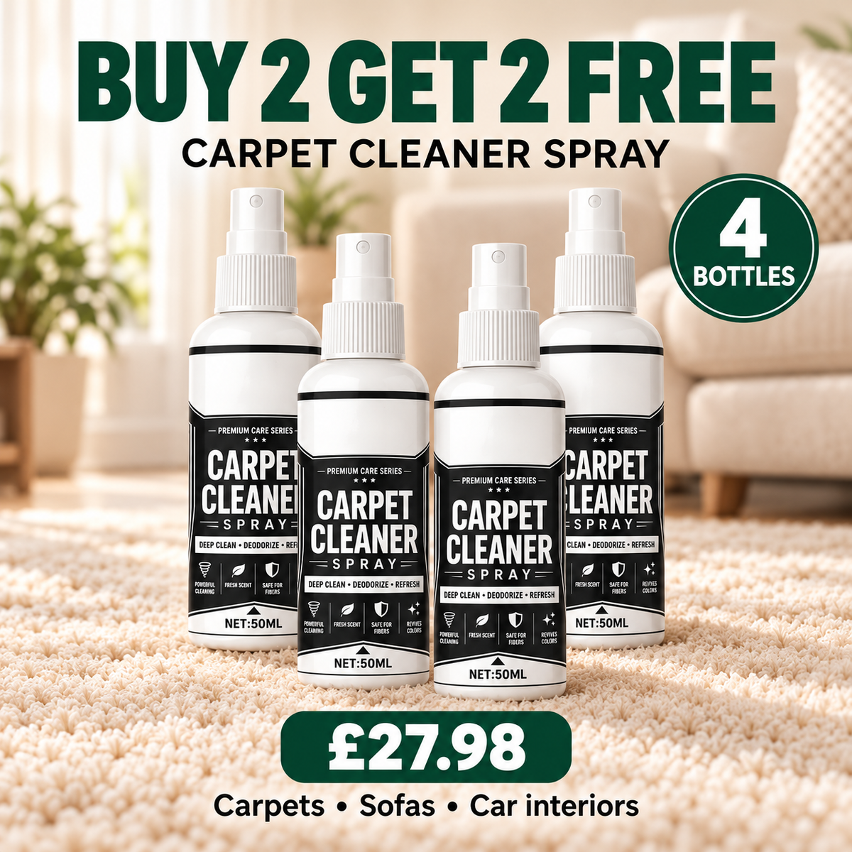 🎁🏆 Buy 1 Get 1 Free🏆 Deep Clean Carpet Spray – Industrial-Strength Formula | Perfect for Auto Interiors, Sofas & Rugs, Effortless Stain Removal