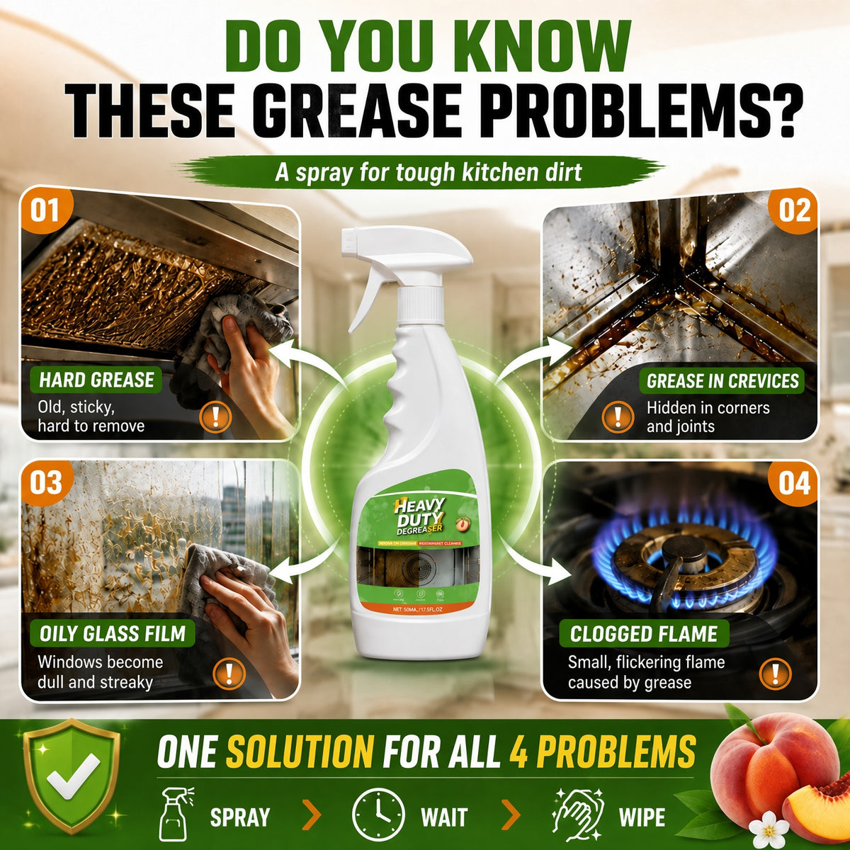 🏆🔥 50% OFF | Heavy Duty Kitchen Degreaser Spray – Powerful Grease-Cutting Cleaner