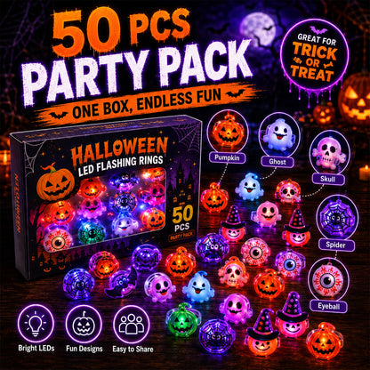 👻 Light Up Halloween Night! 🎃 40% OFF LED Halloween Glowing Rings ✨ 50 PCS Spooky Light-Up Rings for Trick-or-Treat, Parties & Goodie Bags — Devareon®