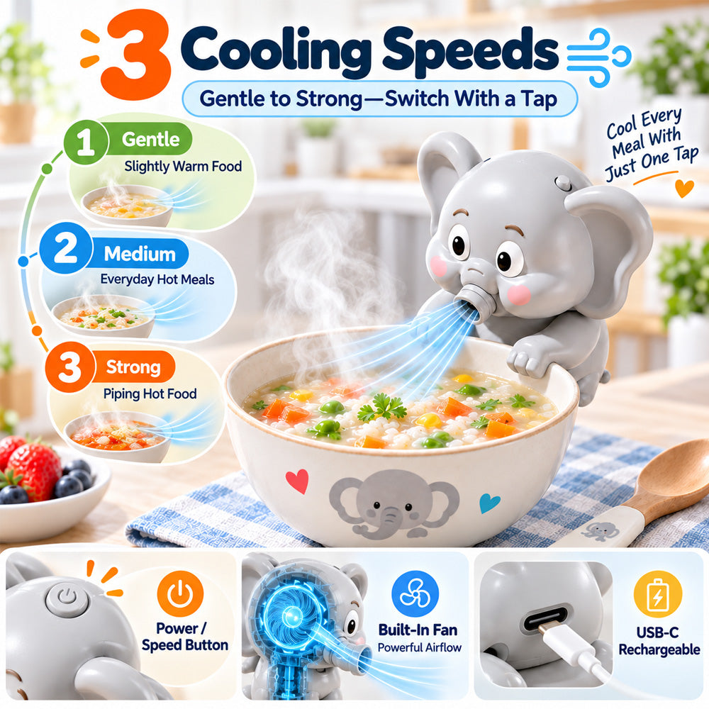 🐘 Hands-Free Food Cooling Fan – Cool Hot Meals Faster Without Blowing