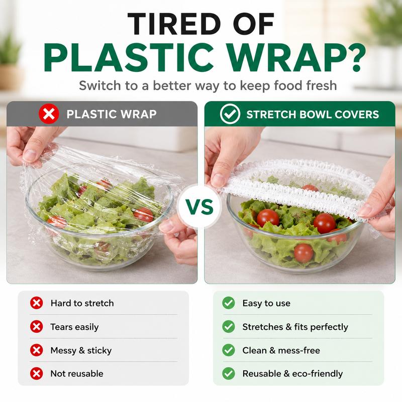🍱🥪100PCS Disposable Stretch Food Covers, Elastic Kitchen Bowl & Plate Lids, Plastic Wrap Alternative for Food Storage & Leftovers Preservation