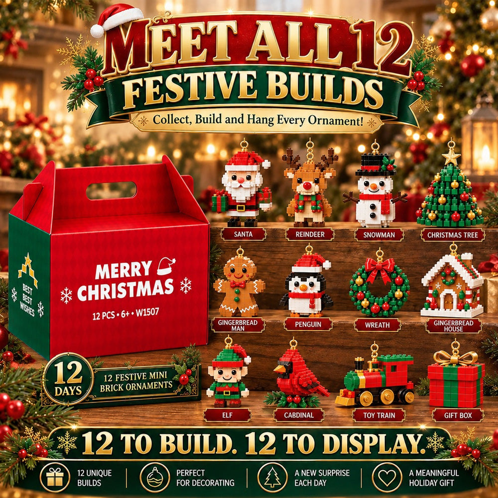 ⏳ Last day to save 49% – 🎄12-Day Mini Christmas Ornament Advent Calendar | 12 unique festive buildable designs with hanging loops—perfect for decorating Christmas trees, wreaths, and holiday displays 🧱