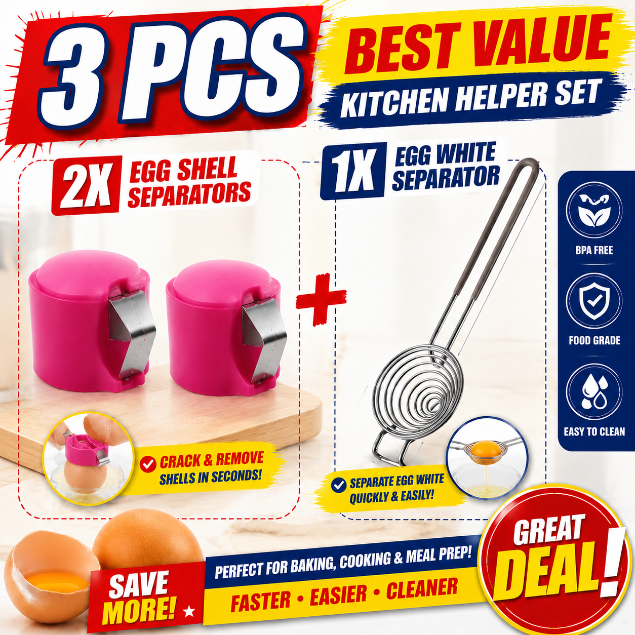 🔥🔥🔥Limited-time 😮‍💨 Buy 1 Get 1 Free ！！！🍳 Quick Egg Cracker Tool – Open Hundreds Of Eggs Faster & Cleaner 🔥