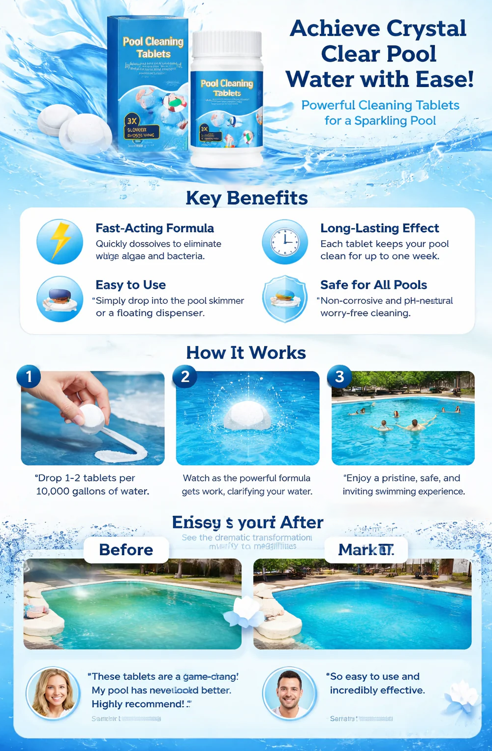 ✨ Pool Cleaning Tablets | For Sparkling Crystal Clear Water