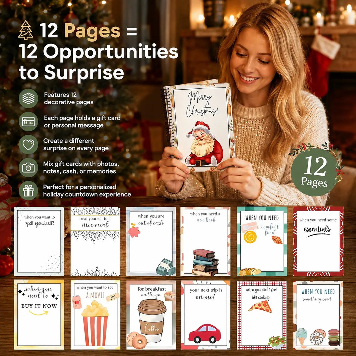 🔥Shockingly low price🎁Ready for Christmas!🎅Christmas Gift Card Booklet -👍DIY Spiral-Bound Christmas Gift Card Holder Book