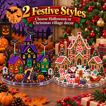 🎄🎃 3D DIY Diamond Art Village Kit – Christmas & Halloween Craft Decor