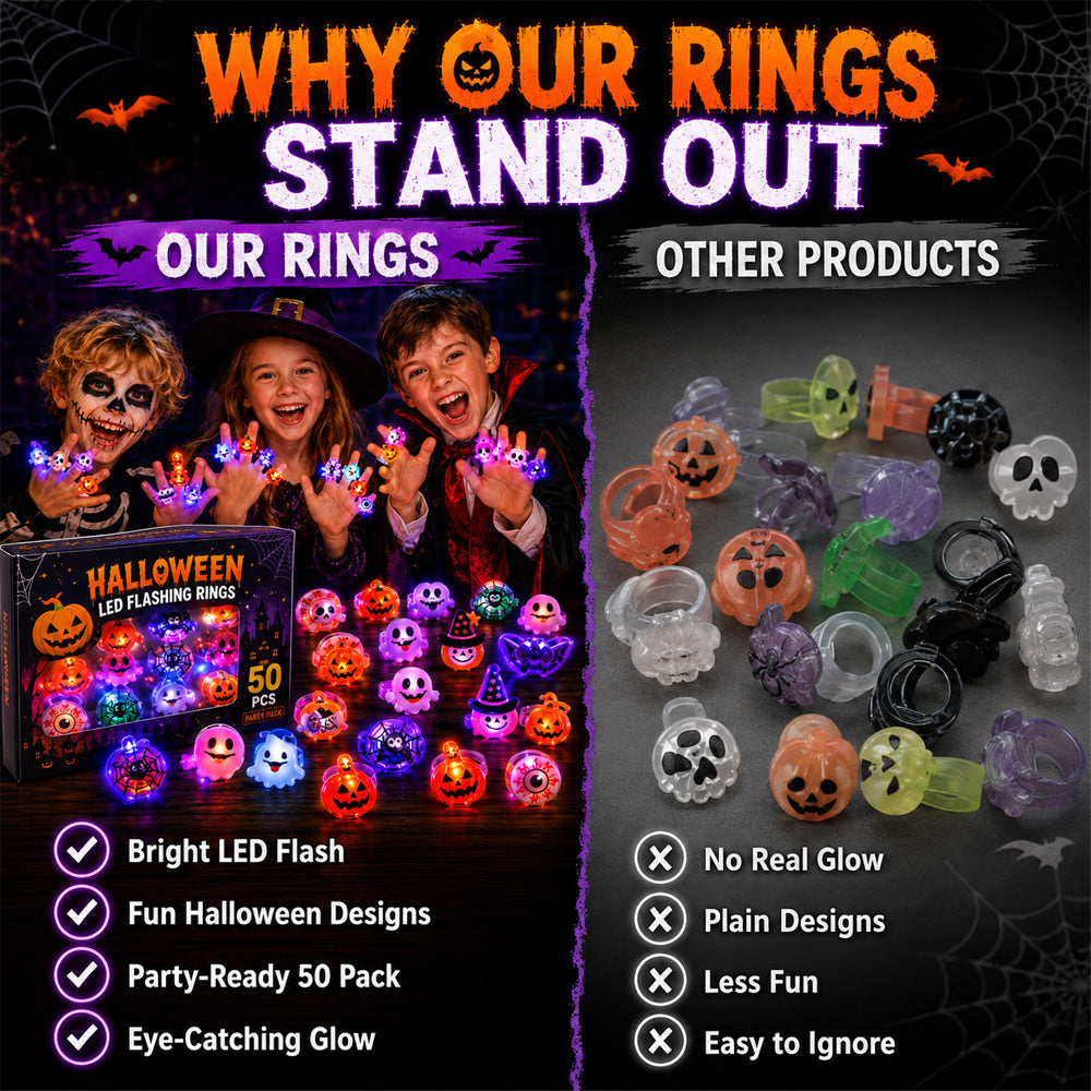 🔥🎃Spooky Season Hot Sale 50% OFF‼️✨LED Light Halloween Glowing Ring | Flashing Light‑Up Party Favor for Halloween Night👻