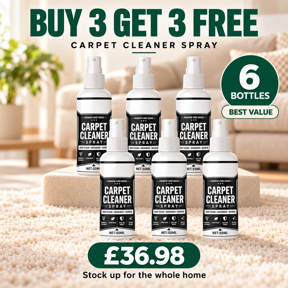 🎁🏆 Buy 1 Get 1 Free🏆 Deep Clean Carpet Spray – Industrial-Strength Formula | Perfect for Auto Interiors, Sofas & Rugs, Effortless Stain Removal