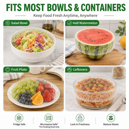 🍱🥪100PCS Disposable Stretch Food Covers, Elastic Kitchen Bowl & Plate Lids, Plastic Wrap Alternative for Food Storage & Leftovers Preservation